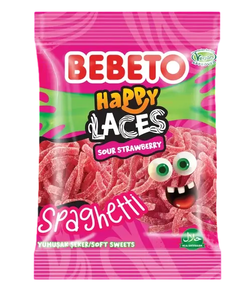 BEBETO HAPPY LACES SOUR STRAWBERRY
